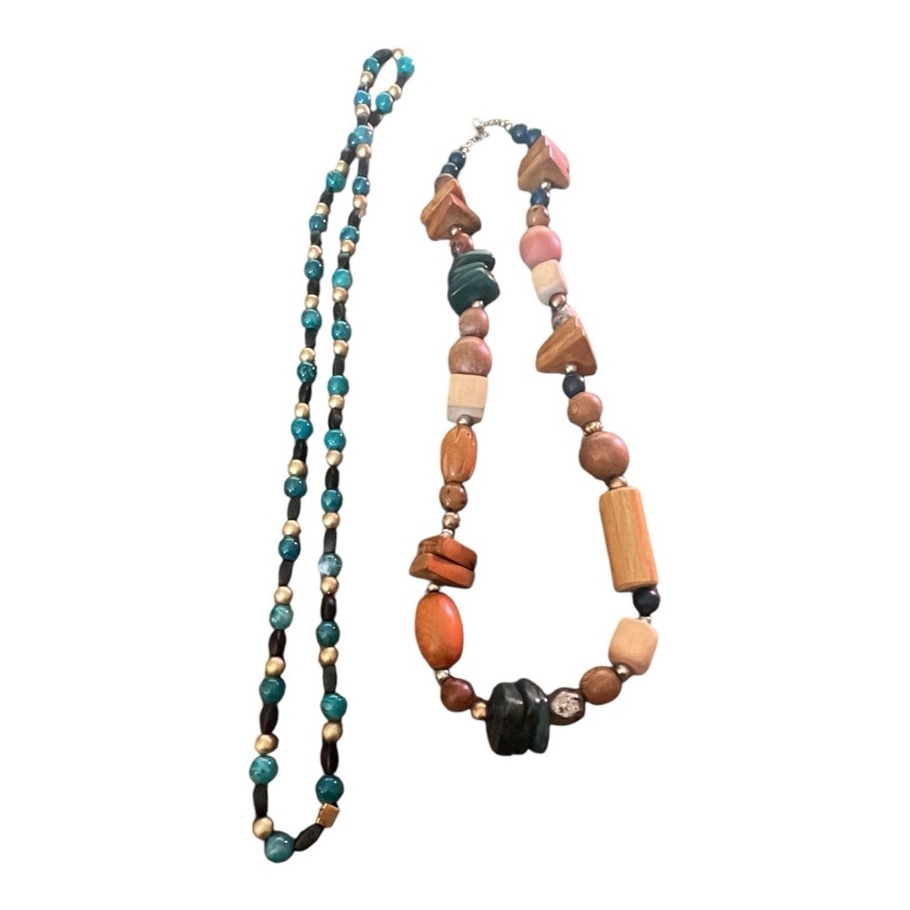 Brown and Green Beaded Necklace with Natural Stone Accents 2 necklaces - Picture 5 of 7